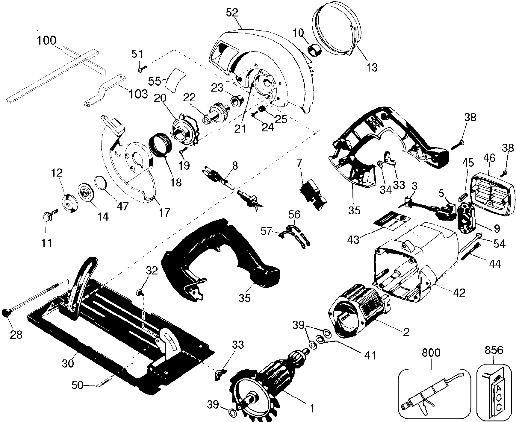 Page A Diagram and Parts List for 7359-B3 3 Black and Decker Circular Saw